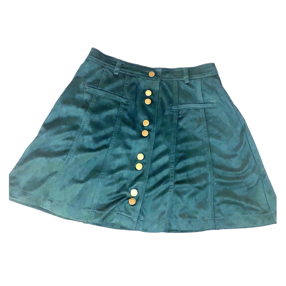 Faux Suede Button Down A Line Skirt